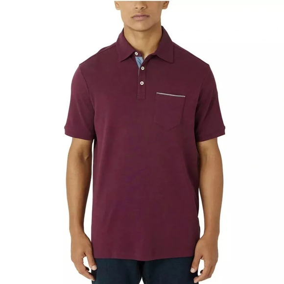 Tahari Men's Short Sleeve Premium Soft Interlock Polo Shirt, Dark Red Large - Picture 5 of 9